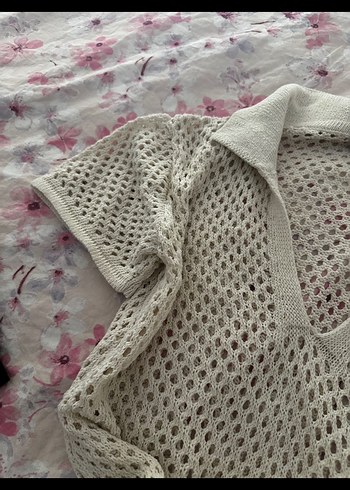 Bohem V Yaka Beyaz Uzun Örgü Elbise - Görsel 4