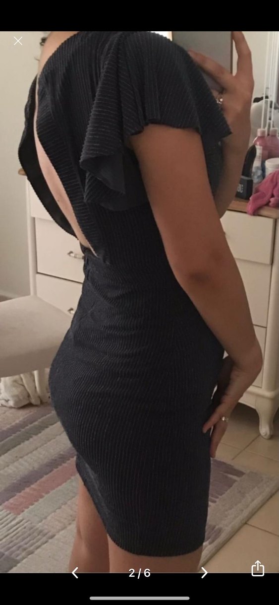 V Yaka Siyah Triko Midi Elbise - Görsel 2