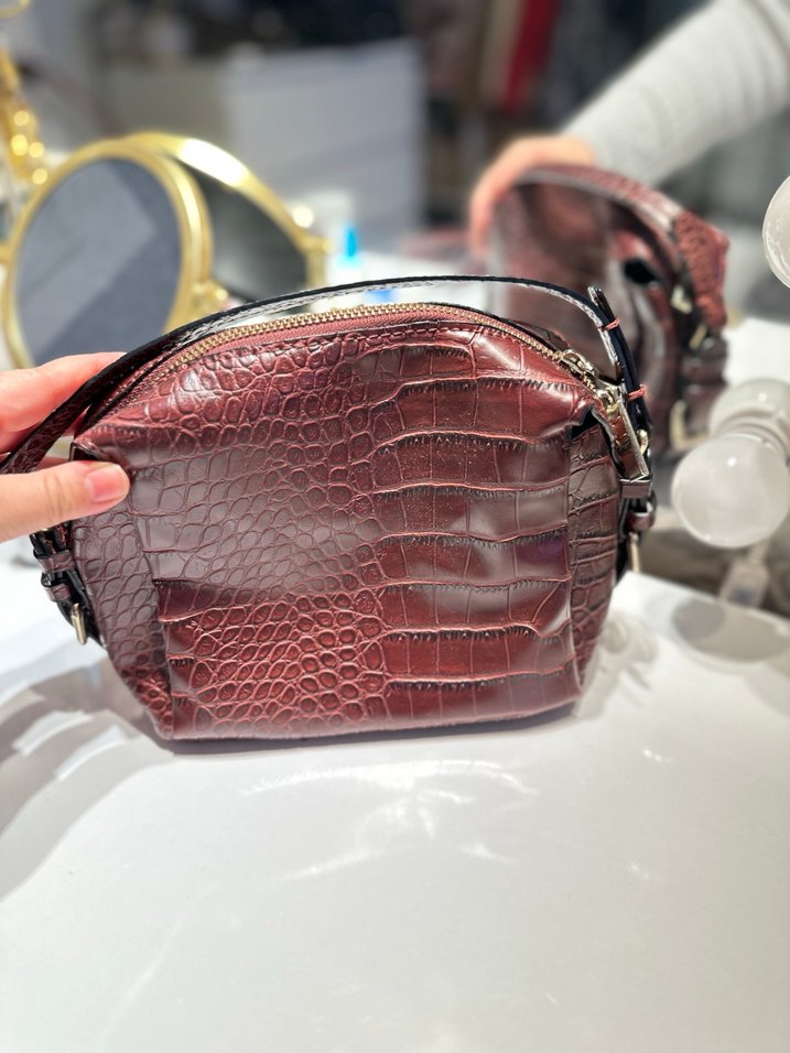 Kahverengi Deri Yılan Desenli Kadın Çanta - Görsel 2