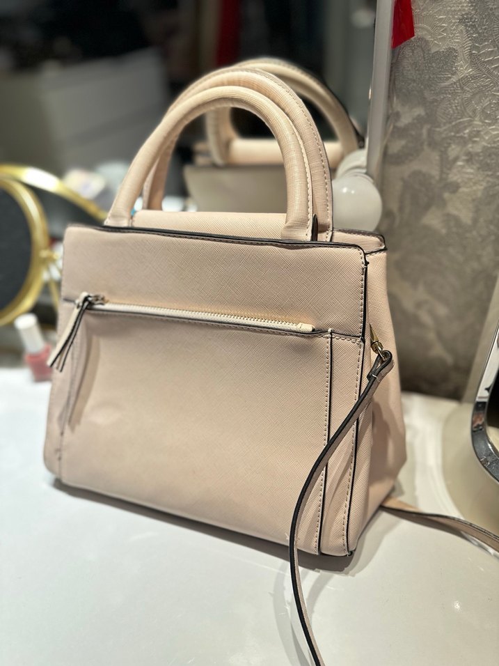 Bej Deri Kadın Çanta Fermuarlı - Görsel 2