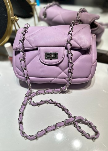 Mor Zincir Detaylı Deri Kadın Çanta - Görsel 2