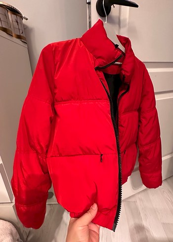 Kırmızı Fermuarlı Kadın Mont - Görsel 4