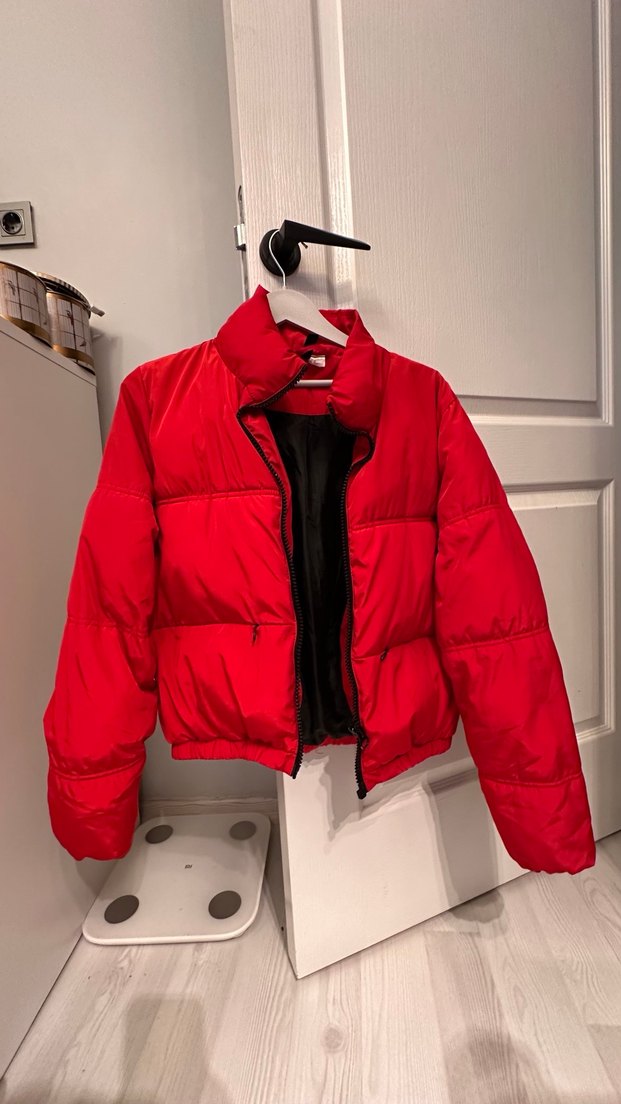 Kırmızı Fermuarlı Kadın Mont - Görsel 5