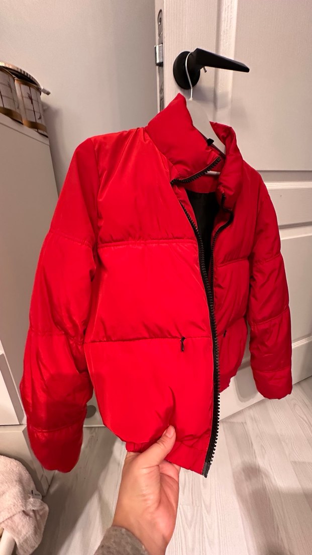 Kırmızı Fermuarlı Kadın Mont - Görsel 4