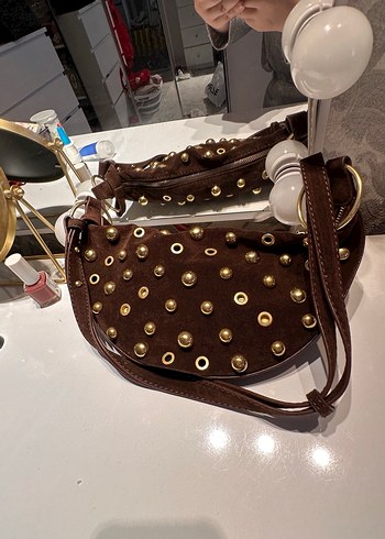 Kahverengi Süet Perçinli Kadın Çanta - Görsel 3