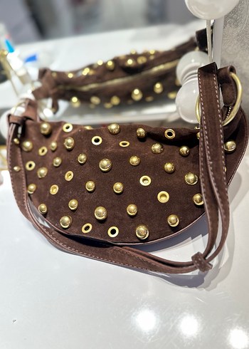 Kahverengi Süet Perçinli Kadın Çanta - Görsel 4