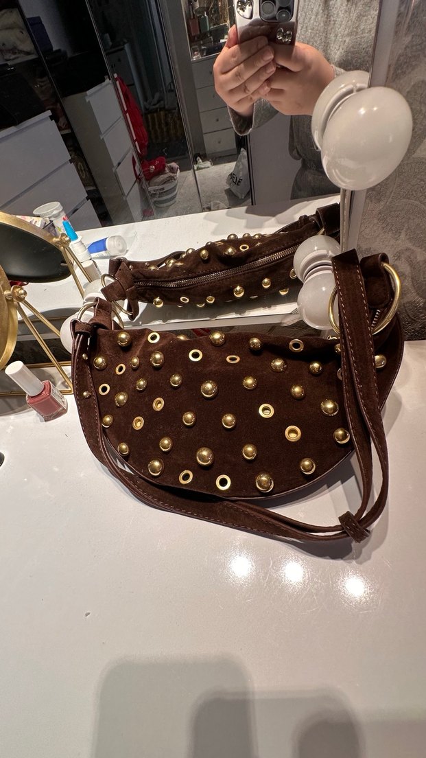 Kahverengi Süet Perçinli Kadın Çanta - Görsel 3