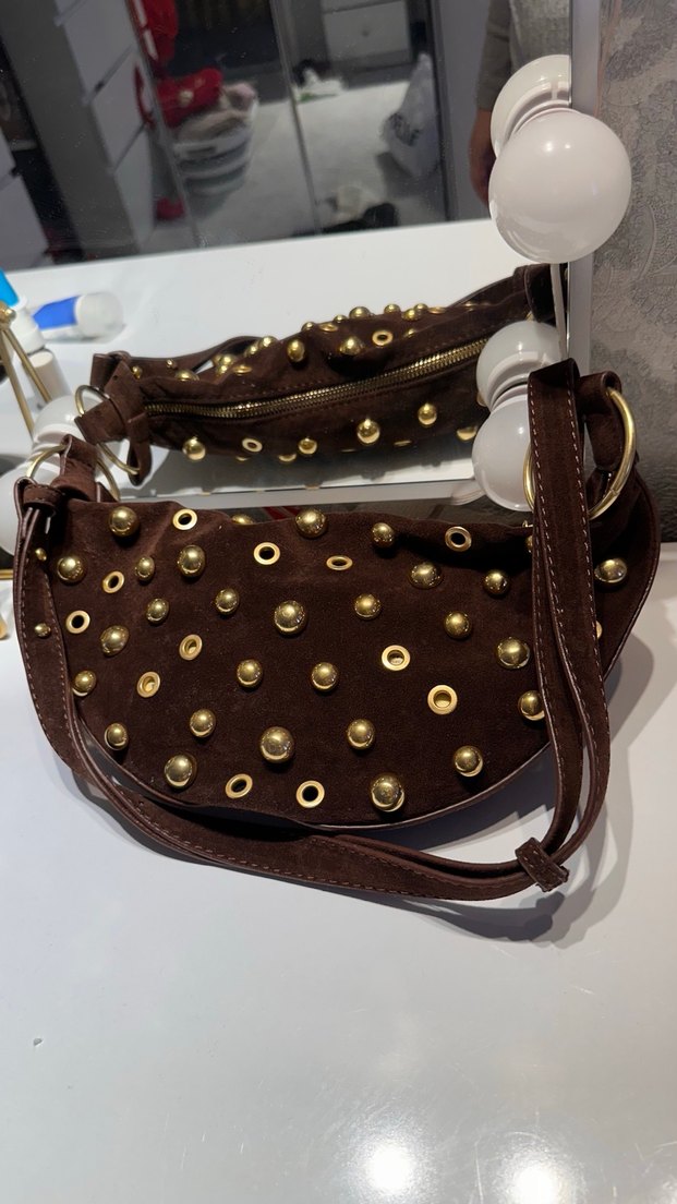 Kahverengi Süet Perçinli Kadın Çanta - Görsel 2