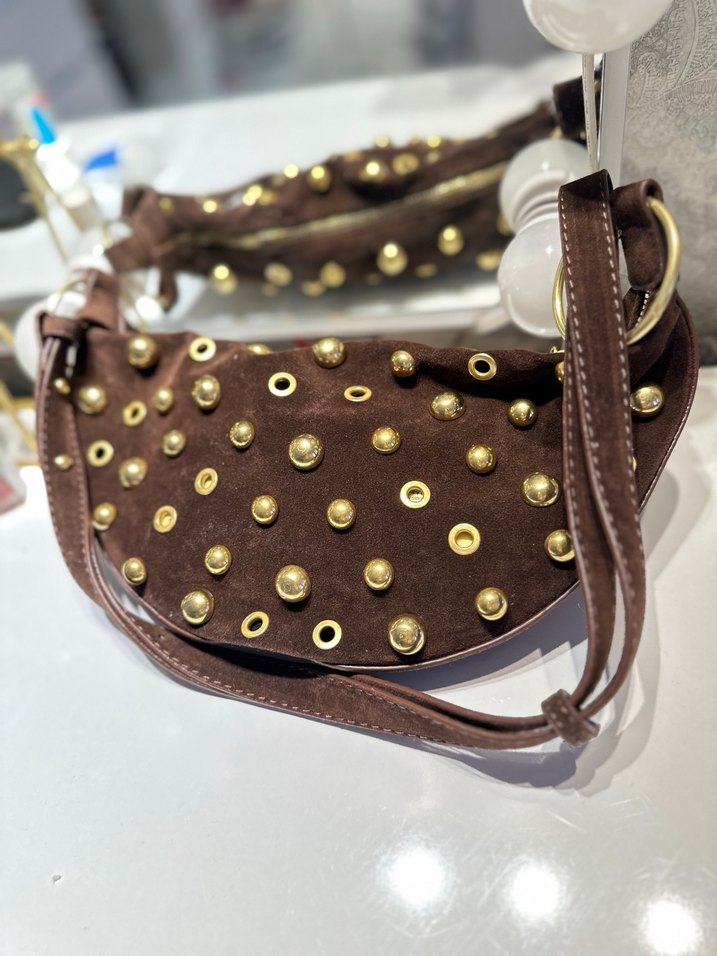 Kahverengi Süet Perçinli Kadın Çanta - Görsel 4