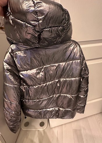 Kadın Gri Metalik Kemerli Kışlık Mont - Görsel 3