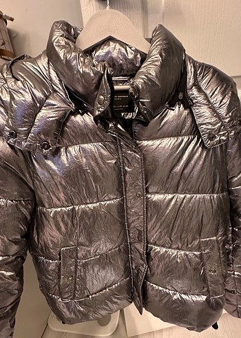 Kadın Gri Metalik Kemerli Kışlık Mont - Görsel 2