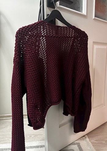 Bordo Örgü Kadın Hırka - Görsel 4