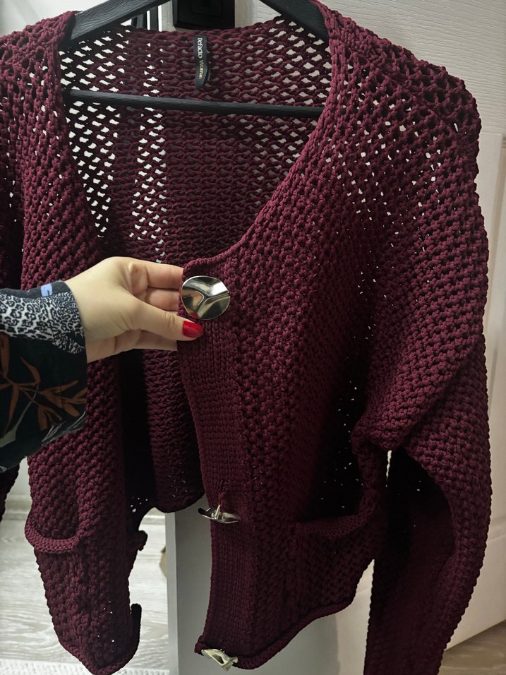 Bordo Örgü Kadın Hırka - Görsel 2