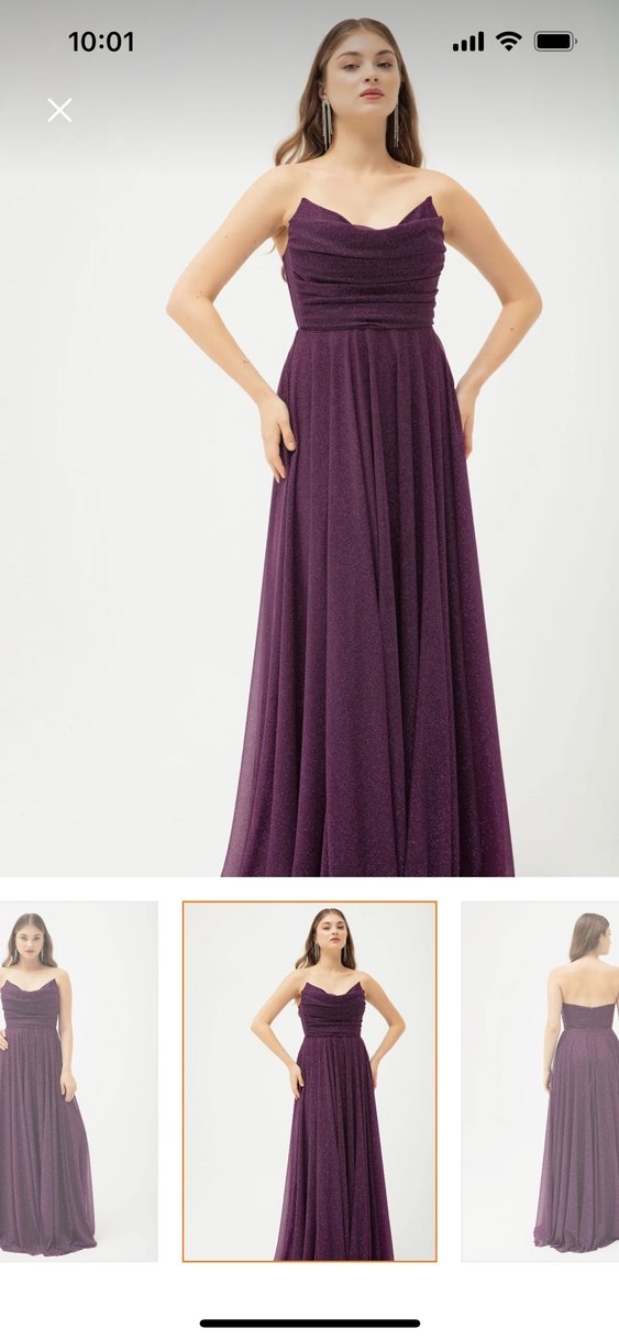 Mor Straplez Uzun Abiye Elbise - Görsel 2