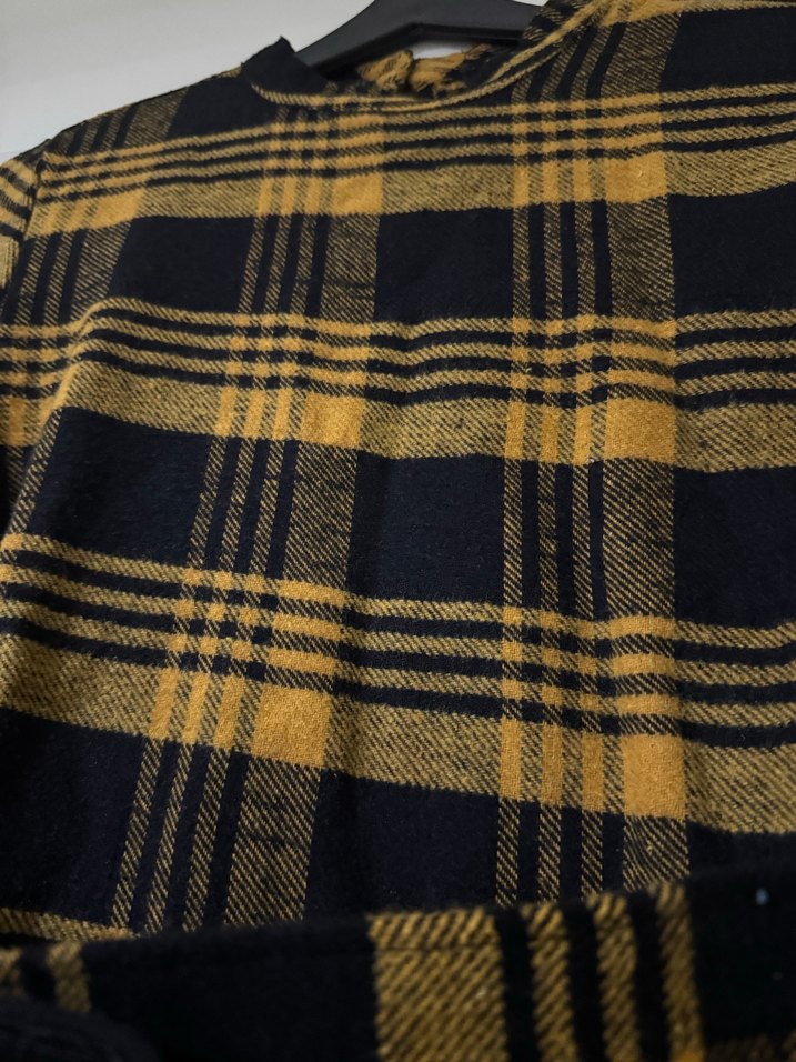 Sarı Kareli Kemerli Midi Kadın Elbise - Görsel 2