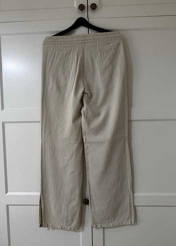 Bej Kadın Keten Rahat Kesim Pantolon - Görsel 3