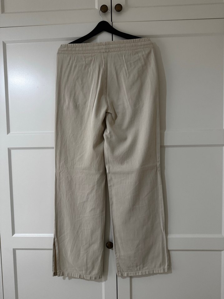 Bej Kadın Keten Rahat Kesim Pantolon - Görsel 3