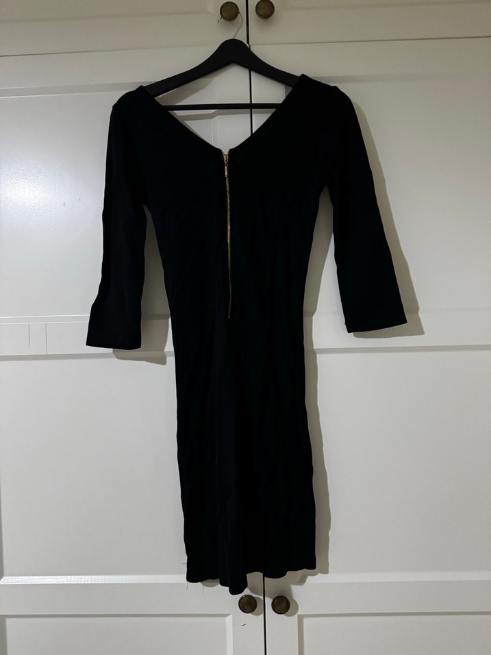 Siyah V Yaka Fermuarlı Uzun Kollu Kadın Bluz - Görsel 2