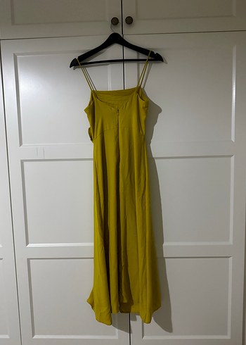Sarı Drapeli Uzun Askılı Elbise - Görsel 2