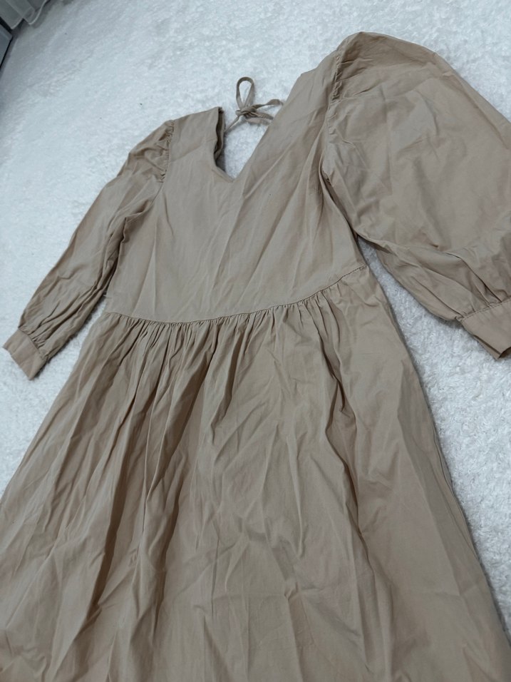 Bej V Yaka Bohem Midi Elbise - Görsel 2