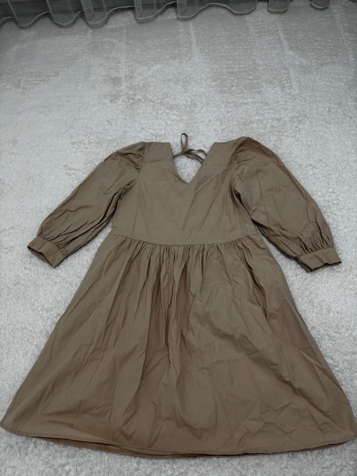 Bej V Yaka Bohem Midi Elbise - Görsel 4