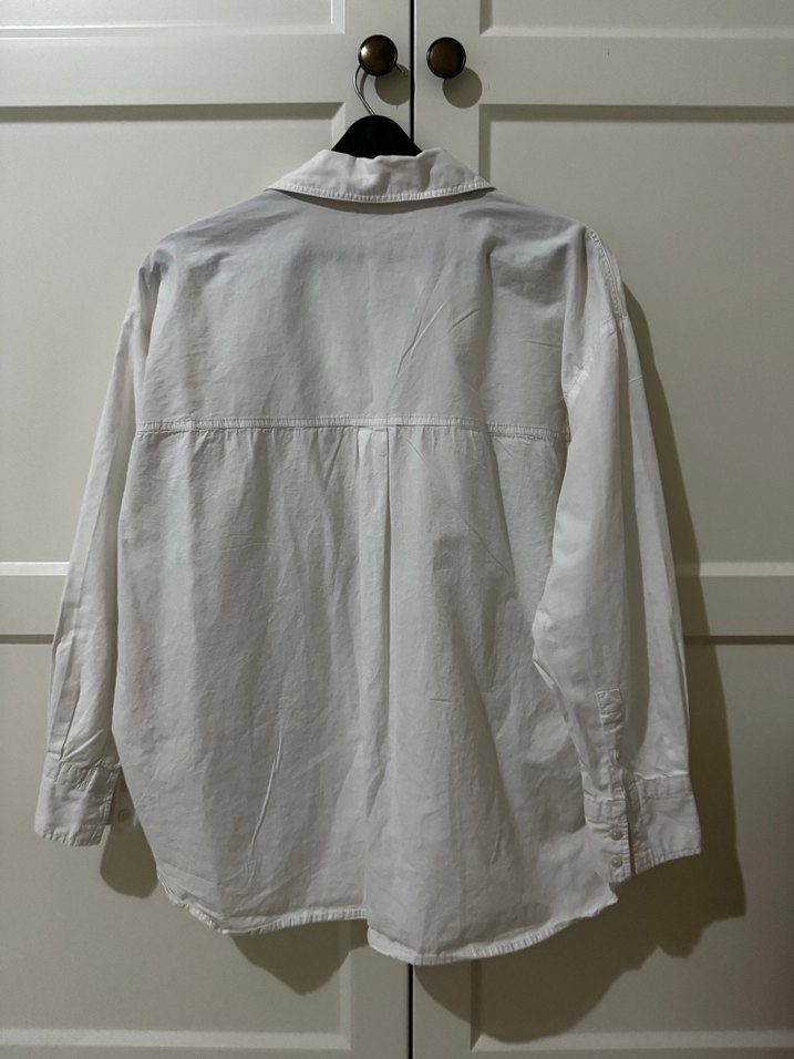 Düğmeli Beyaz poplin Kadın Gömlek - Görsel 3