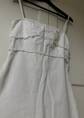 Beyaz jean Midi Askılı Elbise - Görsel 3