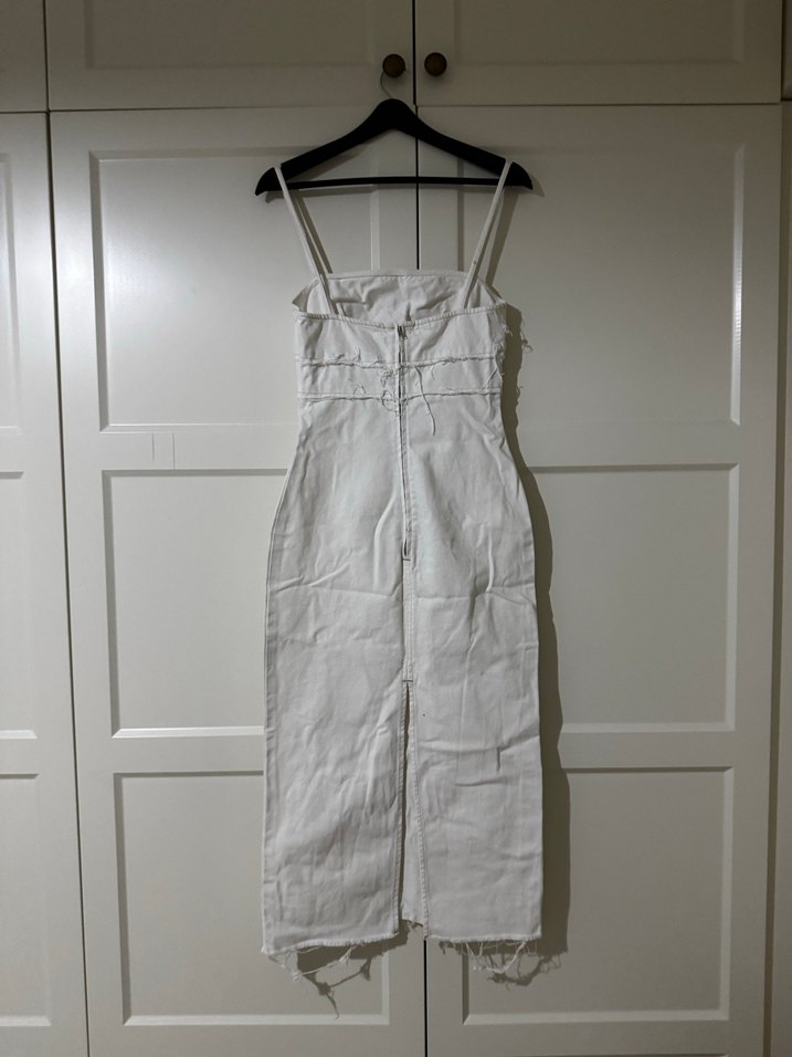 Beyaz jean Midi Askılı Elbise - Görsel 2