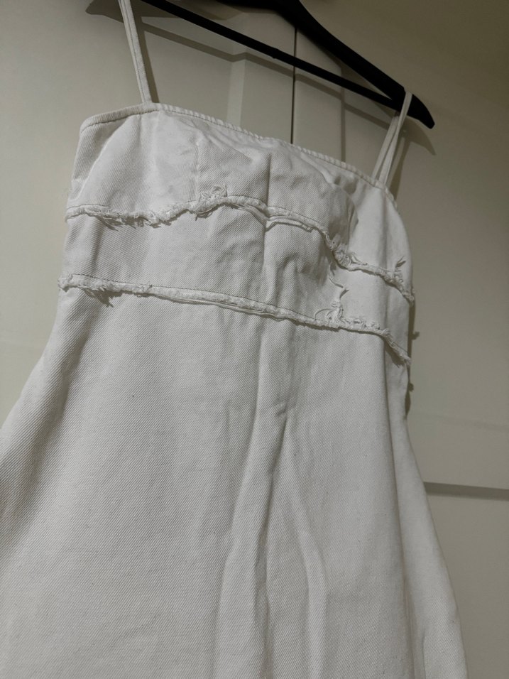Beyaz jean Midi Askılı Elbise - Görsel 3