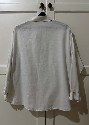 Düğmeli Beyaz Keten Gömlek standart beden - Görsel 3