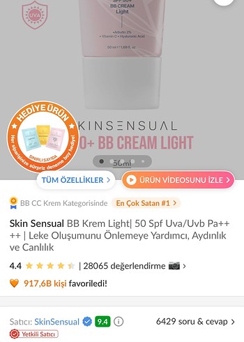 Skinsensual SPF 50+ BB Cream  Light (50 ml) | Sıfır - Görsel 3