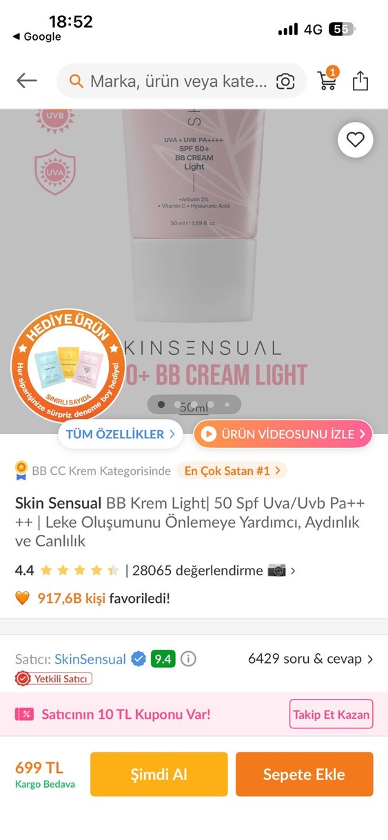 Skinsensual SPF 50+ BB Cream  Light (50 ml) | Sıfır - Görsel 3