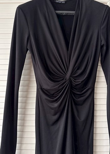 Drapeli Siyah Uzun Kollu Kadın Elbise - Görsel 3