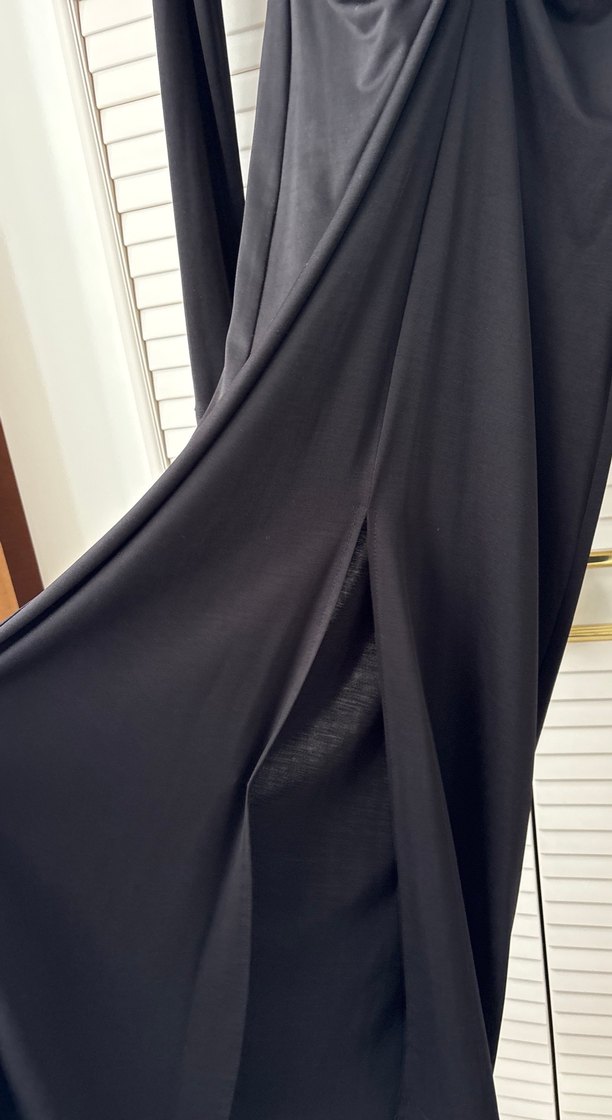 Drapeli Siyah Uzun Kollu Kadın Elbise - Görsel 2