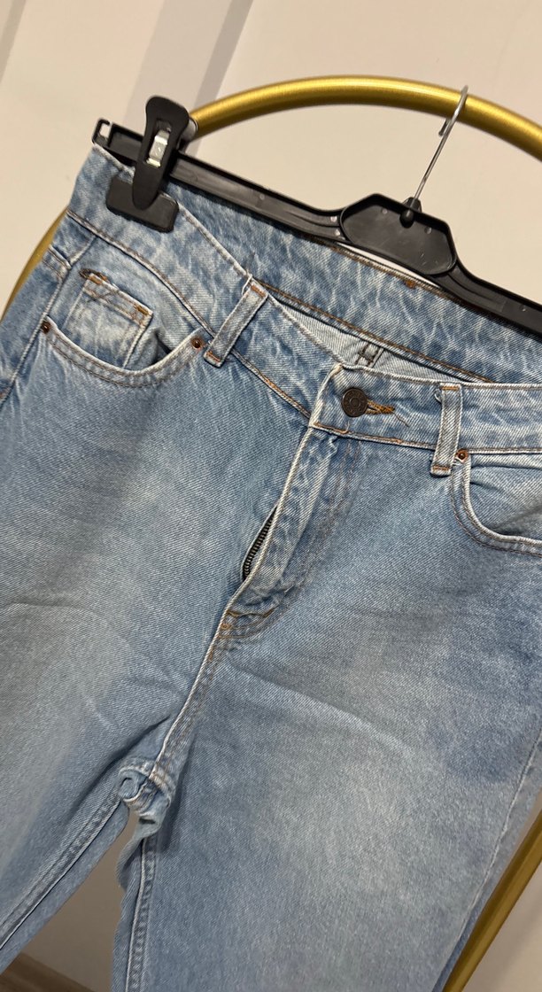 Mavi Pastel Renk Salaş Midi Kot Pantolon - Görsel 2