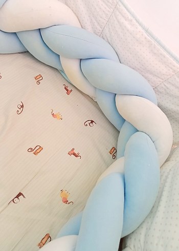 Mavi Pastel Pamuklu Örgü Bebek Koruyucu - Görsel 3