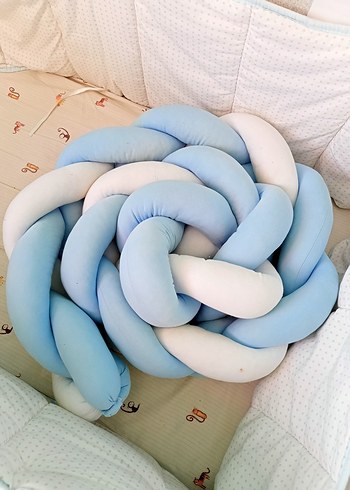 Mavi Pastel Pamuklu Örgü Bebek Koruyucu - Görsel 2