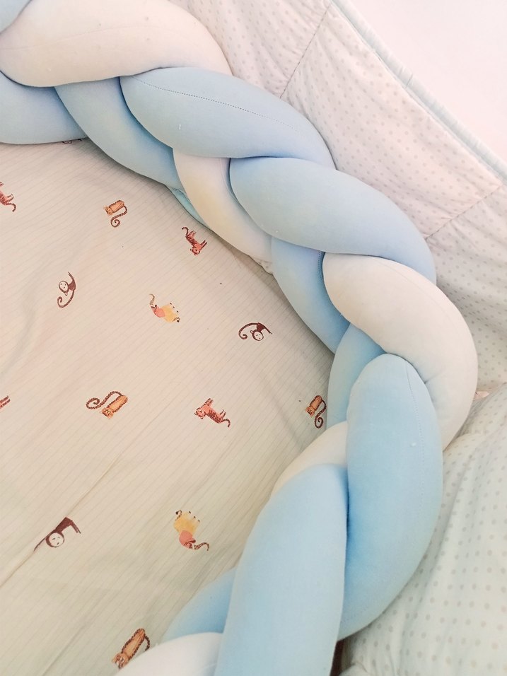 Mavi Pastel Pamuklu Örgü Bebek Koruyucu - Görsel 3