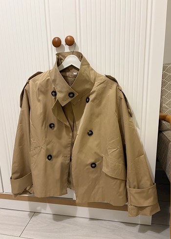 Bej oversize HM modeli oversize kısa trençkot - Görsel 7