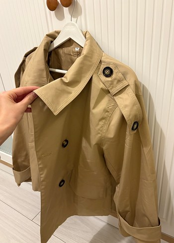 Bej oversize HM modeli oversize kısa trençkot - Görsel 3