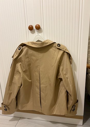 Bej oversize HM modeli oversize kısa trençkot - Görsel 5