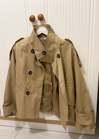 Bej oversize HM modeli oversize kısa trençkot - Görsel 6
