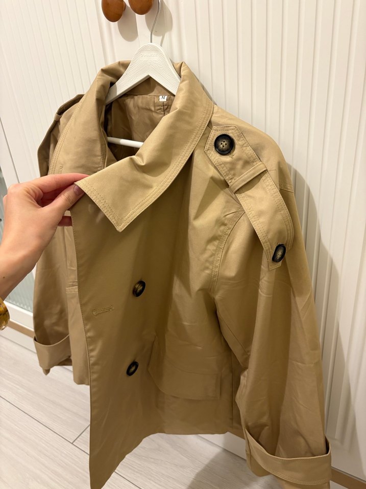 Bej oversize HM modeli oversize kısa trençkot - Görsel 3