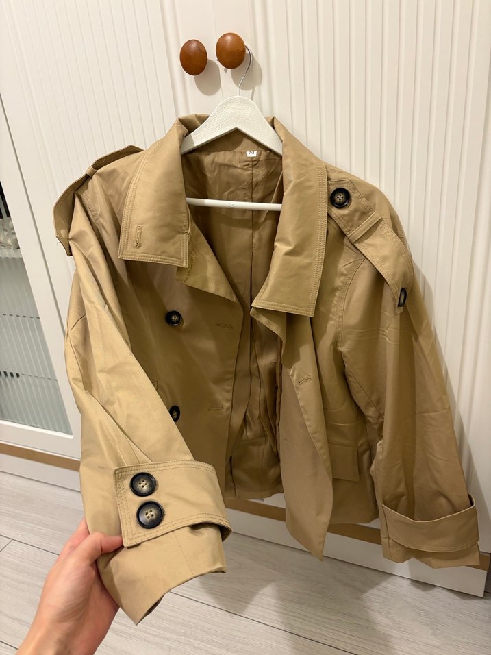 Bej oversize HM modeli oversize kısa trençkot - Görsel 4