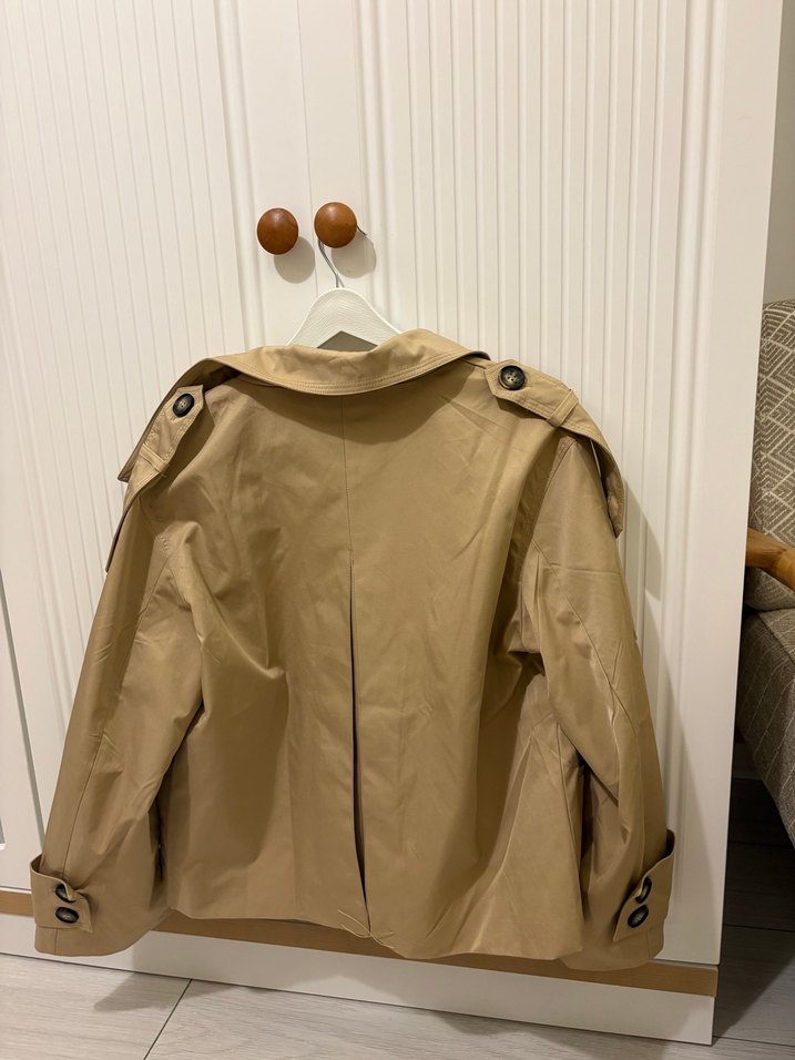 Bej oversize HM modeli oversize kısa trençkot - Görsel 5