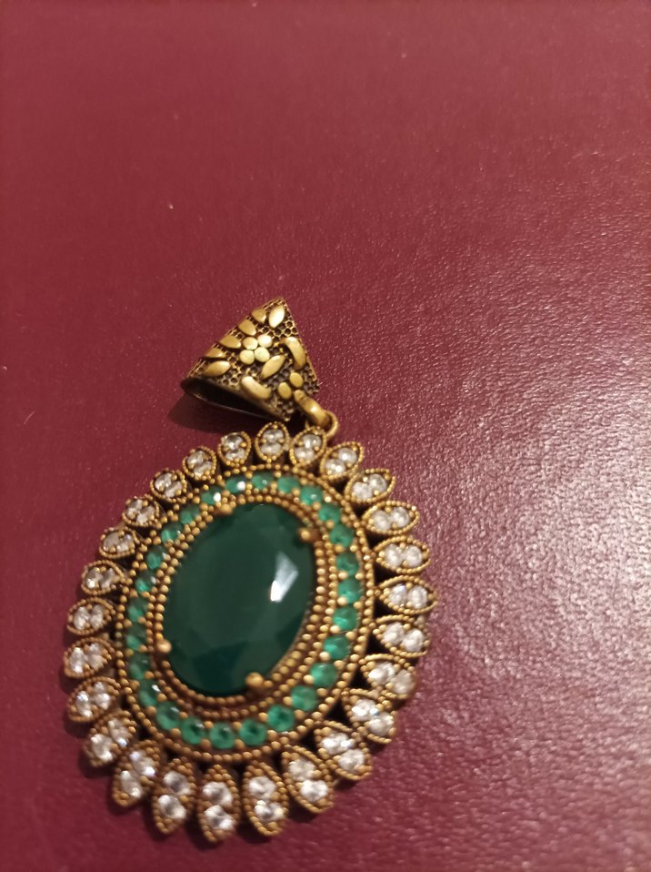 Gümüş Zümrüt taşlı Bohem Kolye Ucu - Görsel 2