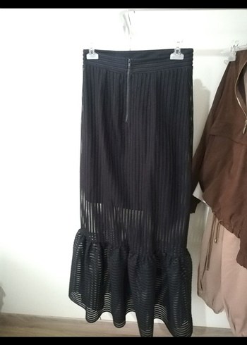 Fırfırlı Pilili Siyah Uzun Etek