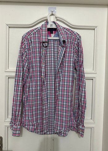 Tommy Hilfiger Pembe Lacivert Ekose Uzun Kollu Gomlek