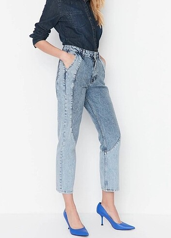 36 Beden Trendyolmilla mavi renk bloklu straight Jean