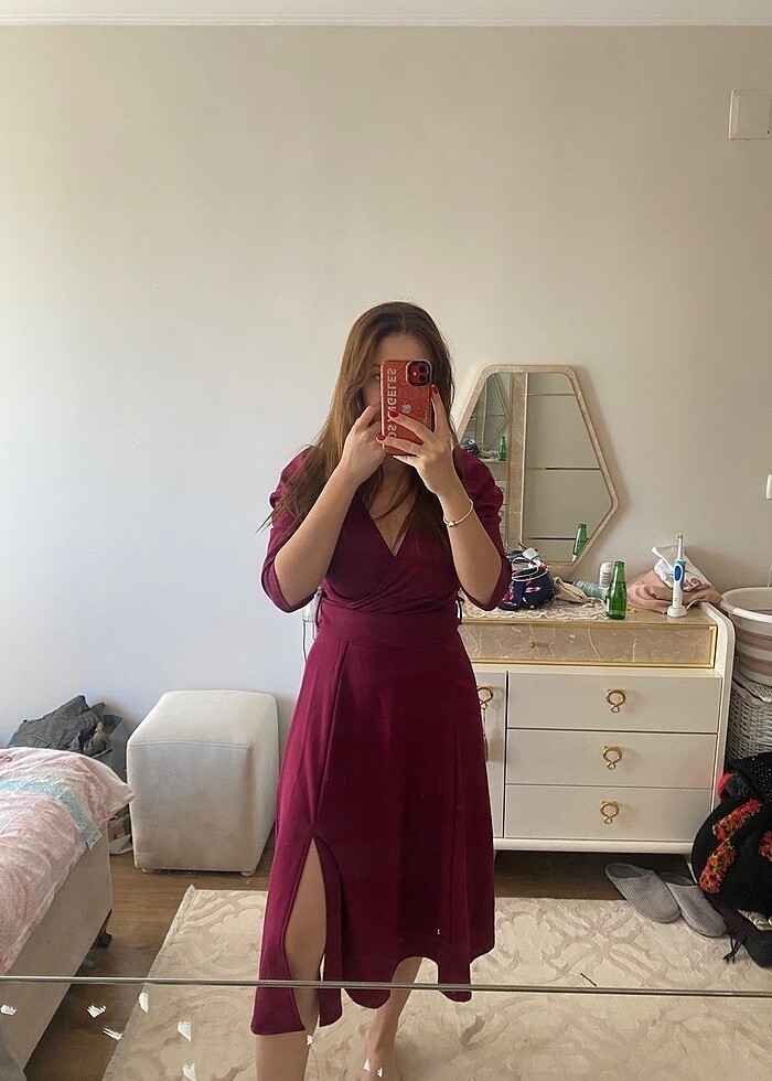 Midi boy yırtmaçlı elbise - Görsel 3